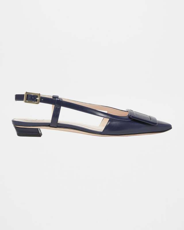 Belle Vivier Leather Buckle Kitten-Heel Slingback Pumps